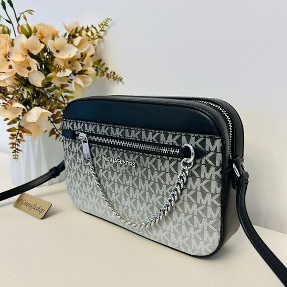 Michael Kors Purse Jet Set Ombré Signature Logo Crossbody Body Black - Picture 2 of 8